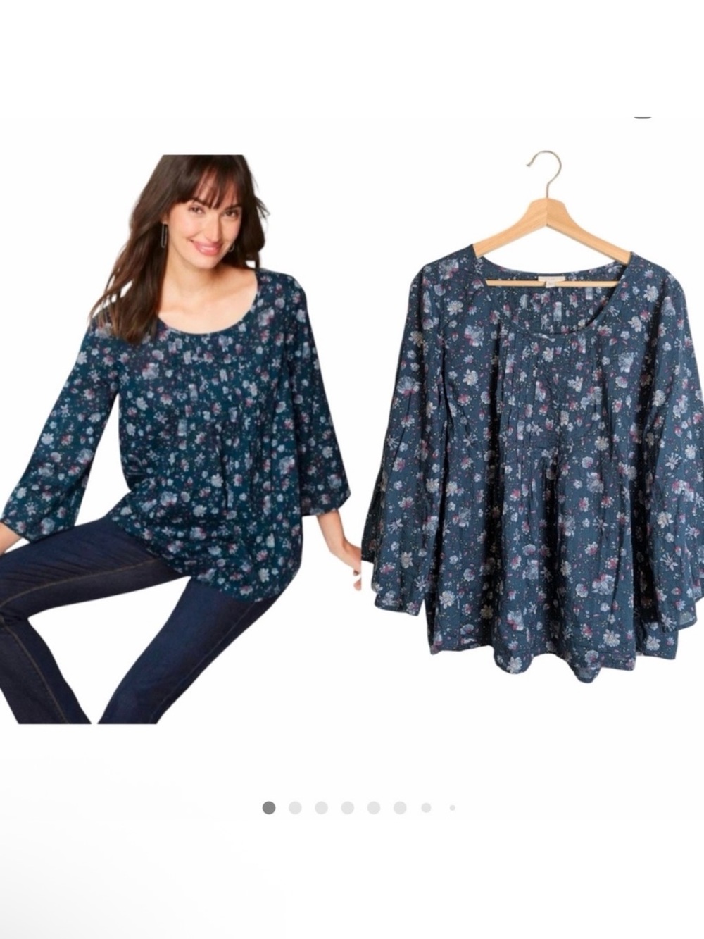 J. Jill Size Large Dark Navy Floral Scoop-Neck Tunic